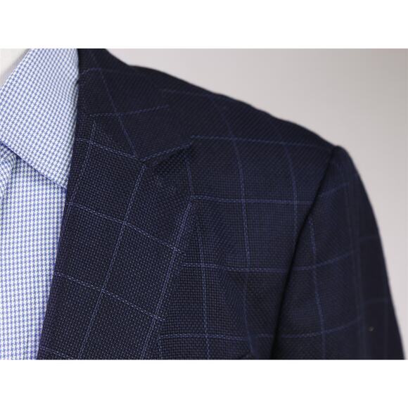 Q Clothiers Bespoke Blue Windowpane Wool Silk by Dormeuil Blazer 44R - Picture 4 of 8